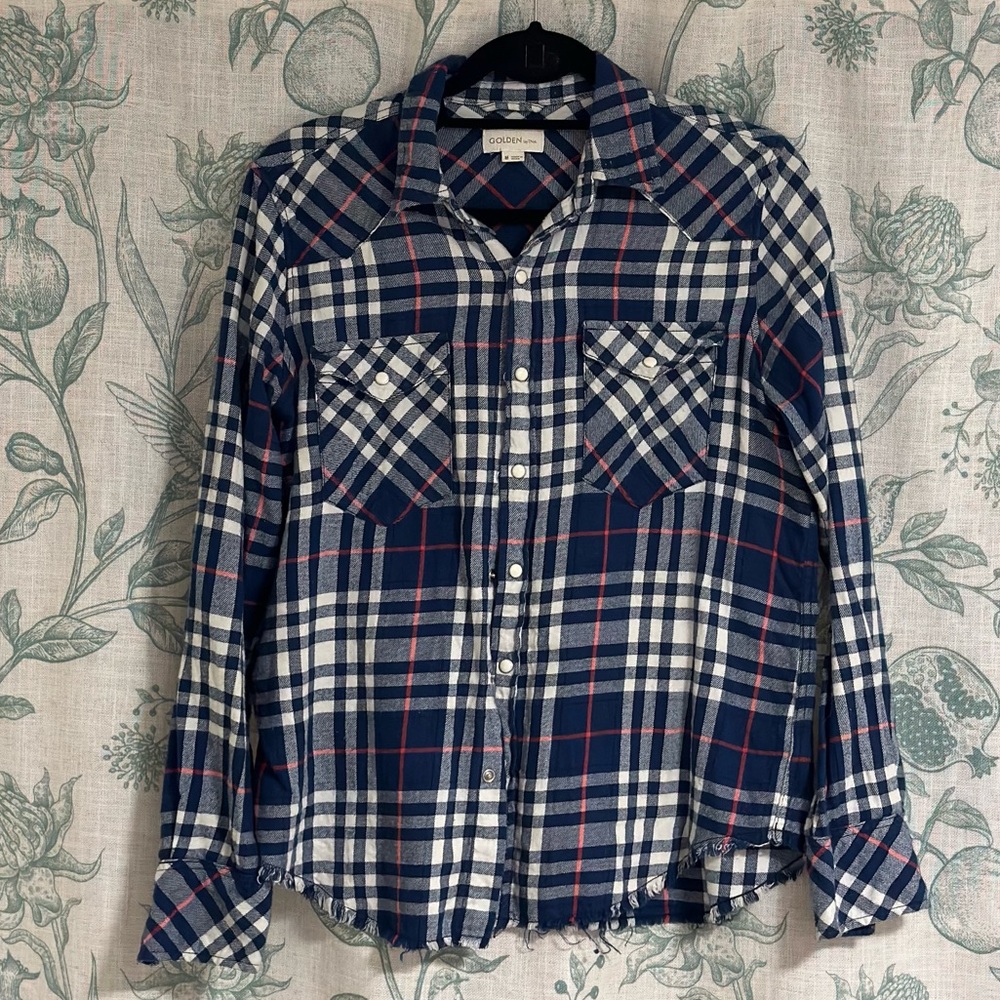 Golden by TNA Blue Plaid Button-Up Shirt | 100% Cotton | Size Medium